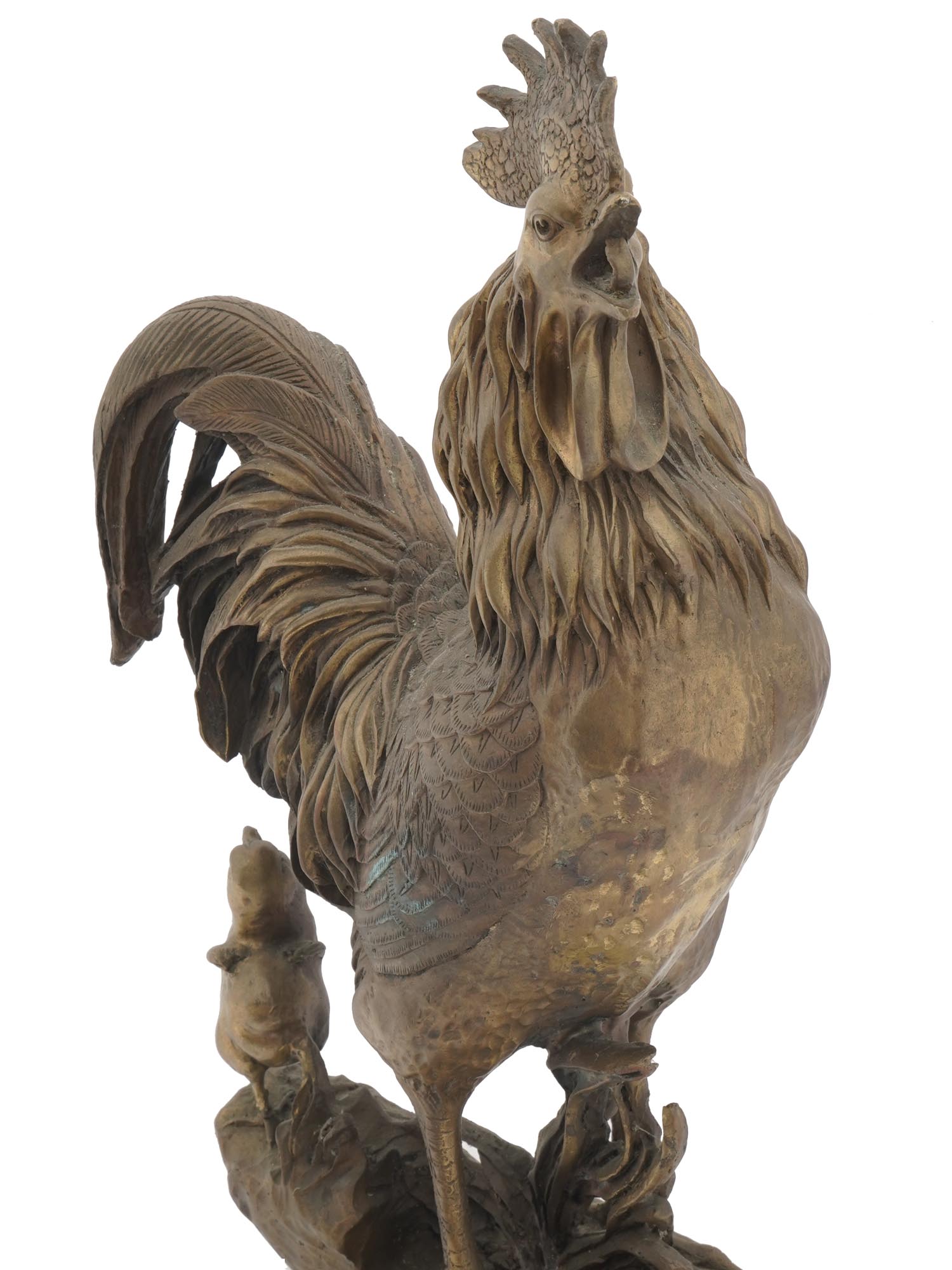 PATINATED BRASS SCULPTURE OF ROOSTER AND CHICKENS PIC-7
